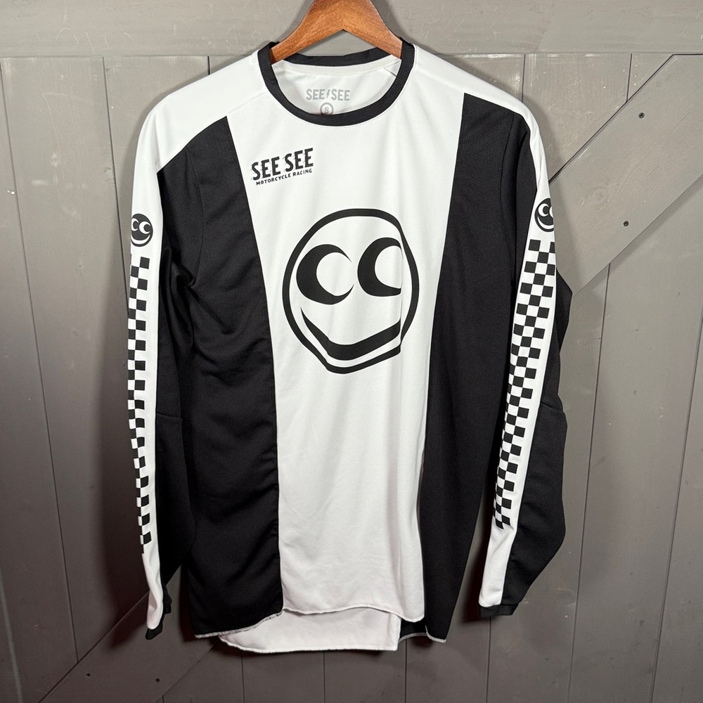 SEE SEE MOTORCYCLE JERSEY SMALL Black & White  Long Sleeve Riding Jersey